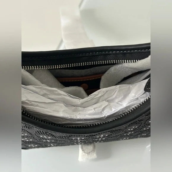 Coach Black Crystal Signature Jacquard Hamptons Hobo Shoulder Bag - Picture 8 of 9